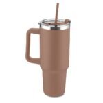 CANECA TÉRMICA C/ TAMPA E CANUDO 1,3L- MARROM
