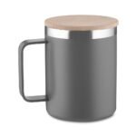 CANECA TÉRMICA C/ TAMPA DE BAMBU 400ML- CINZA