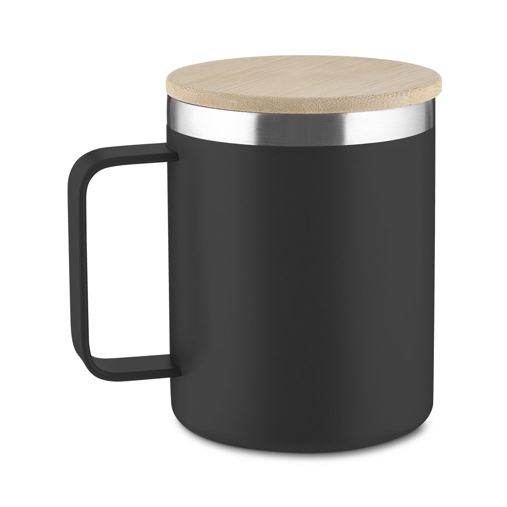 CANECA TÉRMICA C/ TAMPA DE BAMBU 400ML- PRETO CANECA TÉRMICA C/ TAMPA DE BAMBU 400ML- PRETO