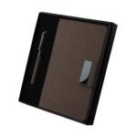 KIT ESCRITÓRIO EM PU C/ CANETA- MARROM